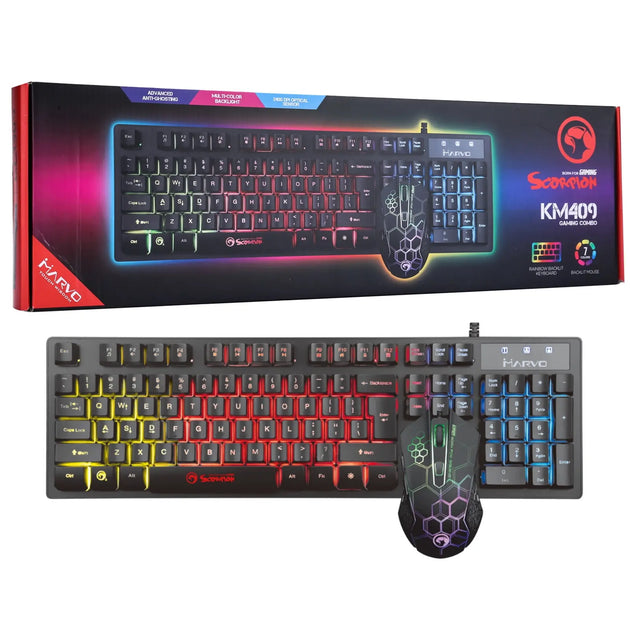 Marvo Scorpion KM409 Gaming Keyboard and Mouse Bundle | LED Backlit, Compact Design - Hardware Hunt