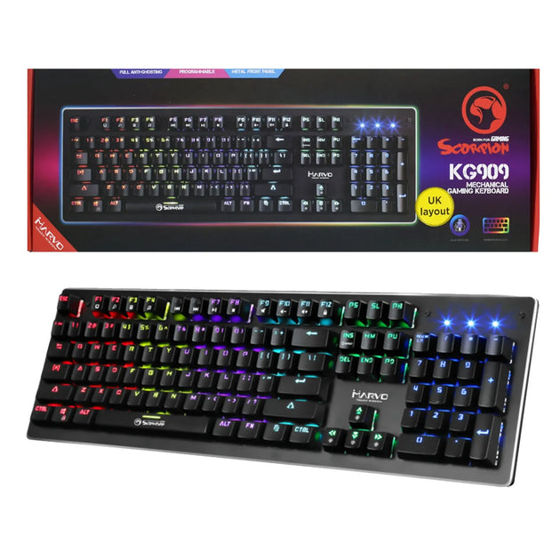 Marvo Scorpion KG909-UK Full Size Mechanical Gaming Keyboard with Blue Switches & RGB Backlight - Hardware Hunt